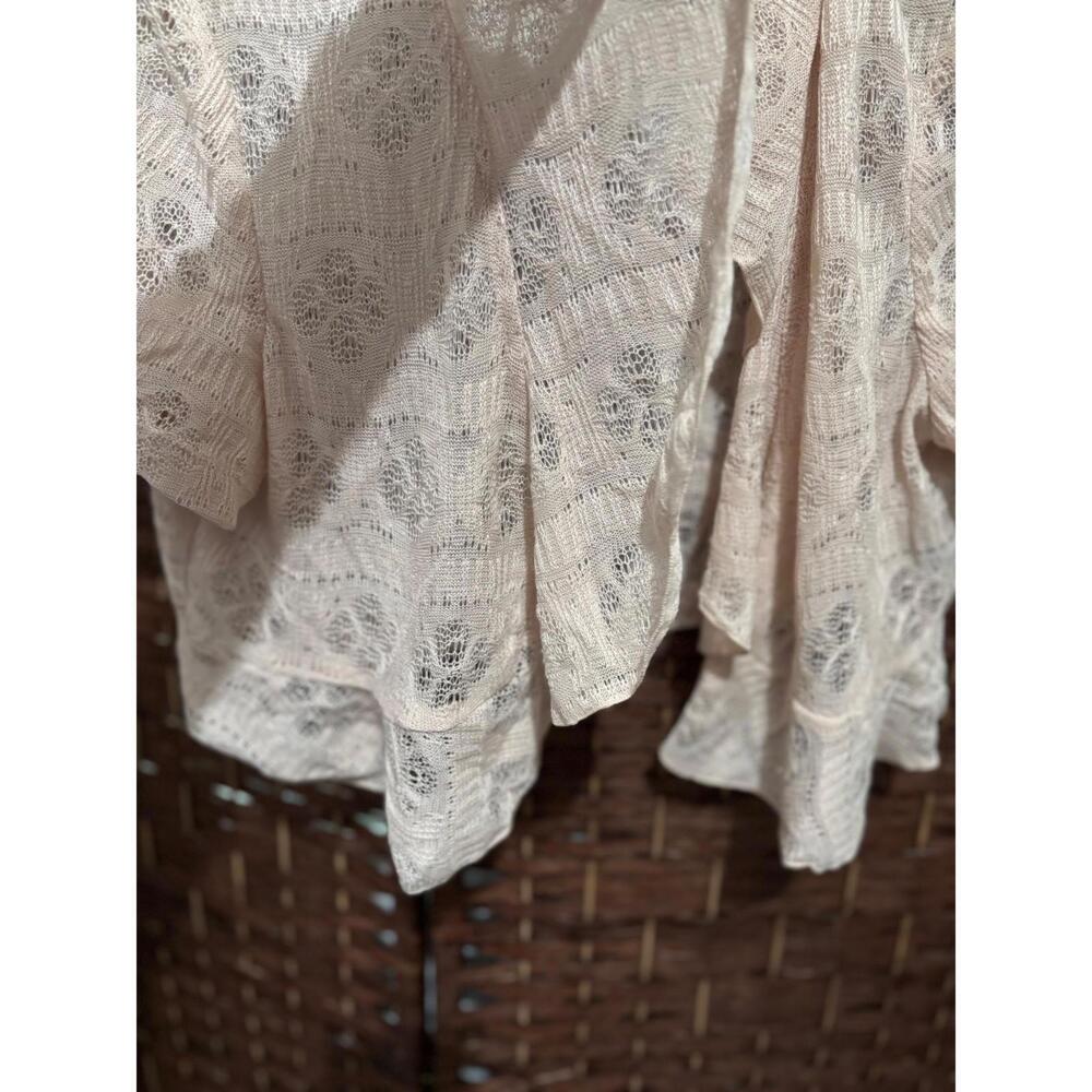 Womens XL Shrug Top Delicate Ruffle Romantic Coastal Beach Crochet Sheer Beige - Picture 4 of 10